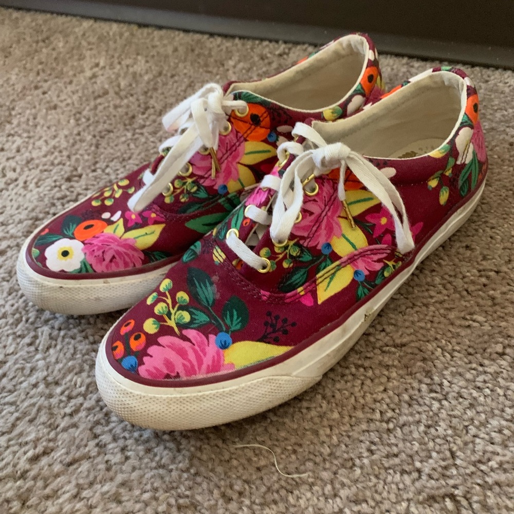 Rifle Paper Co x Keds Anchor Vintage Blossoms Burgundy Sneakers Womens size 6.5